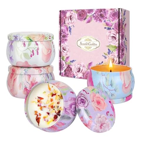 Scented Candles Gift Set, 4 Pack Candles for Home Scented, Soy Wax Aromatherapy Candle Set, Natural Fragrance Candles for Home Scented, Ideal for Birthday, Christmas, Thanksgiving, Mother's Day Cover