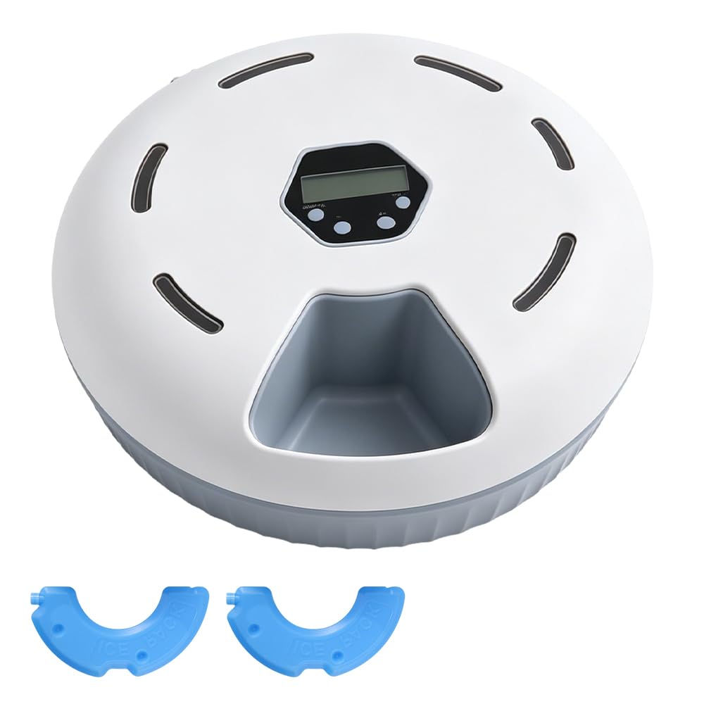 Comedero Automatico Gato, HOVCEH Dispensador para Comida Humeda Gato, Dispensador Comida Ga-to con Temporizador y 2 Paquetes de Hielo, 6 Comidas, El Temporizador se Puede Ajustar Libremente