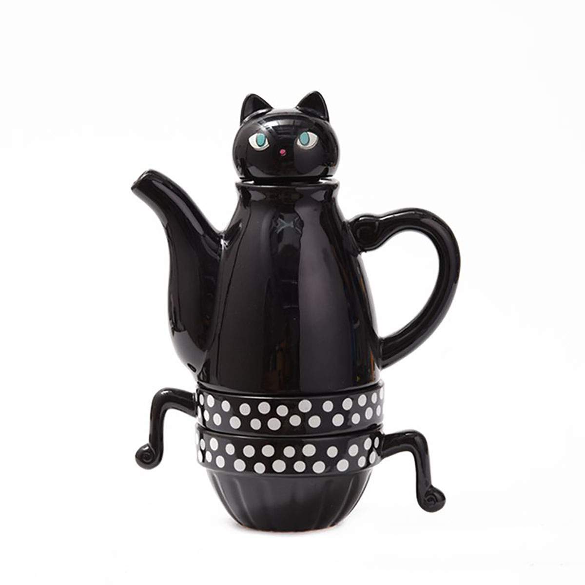 AFYBL Tea For Two Porcelain Teapot and 2 Tea Cups Set in One - Cat,Black