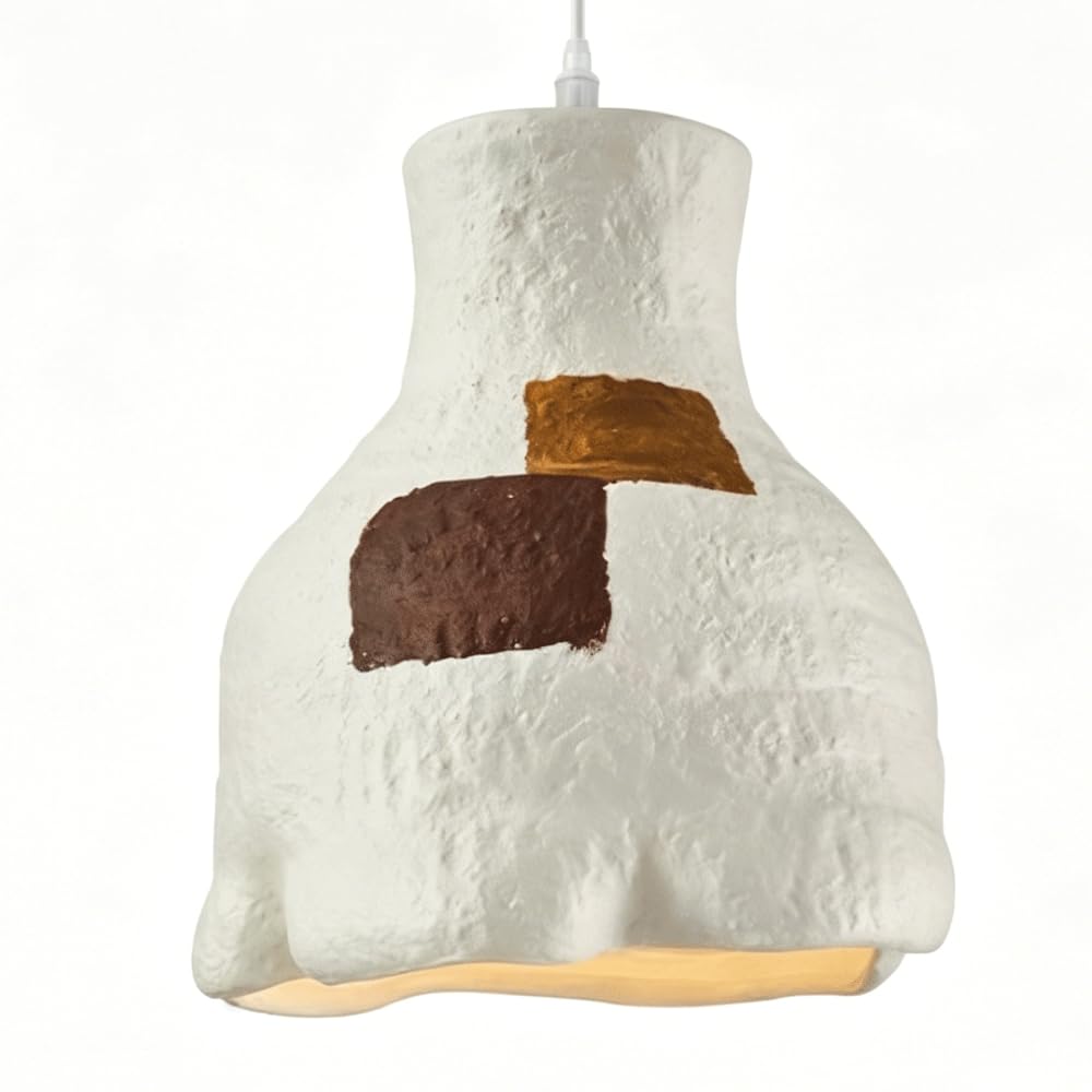 ESIYUVO High-Density Polystyrene Pendant Light Brown Accent Irregular Bell Hanging Lamp Wabi-Sabi Nordic Chandelier Height Adjustable E27 Lighting Fixture for Hallway Dining Room Area Foyer Corner