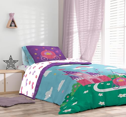 Image of Sunny Side Up Magic Castle Full Comforter Set - 7 Piece Kids Bedding Includes Comforter, Sheets & Pillow Cover - Super Soft Floral Microfiber Bed Set