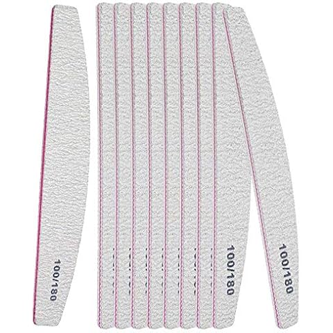 10PCS Nail File Professional Double Sided Emery Board (100/180 Grit) Washable Nail Files Reusable Fingernail Buffering Files Manicure Tools Kit for Home and Salon Use Cover