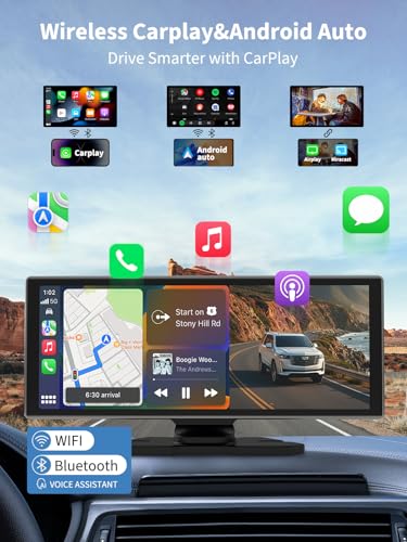 Image of Largest Portable 11.26'' Wireless CarPlay /Android Auto Screen with 2.5D 1920x720 HD Display, Built-in DVR, 4K Front + 1080P Rear Camera, Car Screen,Easy Install Dash Cam (Gray)