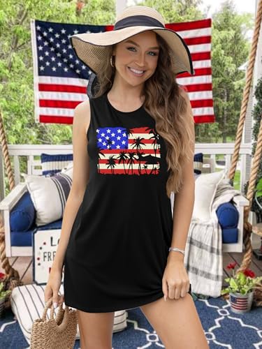 Image of VVNTY American Flag Tank Dress Women: 4th of July Shirts Sleeveless Patriotic USA Flag Tees Casual Summer Tanks Sundress