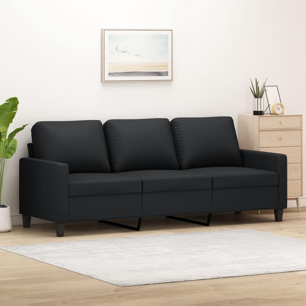 3-Seater Sofa Black Living Room Furniture