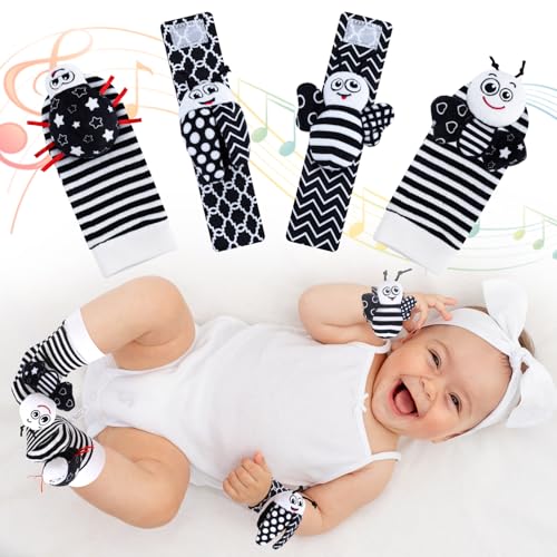 Halinuia 4 Pcs Bébé Poignet et Chaussettes Hochet Bebe Bell Strap Poignet et Pied Finder Jouets D'éVeil Jouet Développement Sensoriel Bebe Naissance Cadeau...