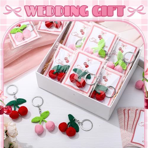 Image of XunYee Cherry Keychains with Thank You Cards Bulk Birthday Baby Shower Party Favors Small Business Gifts Decoration for Women