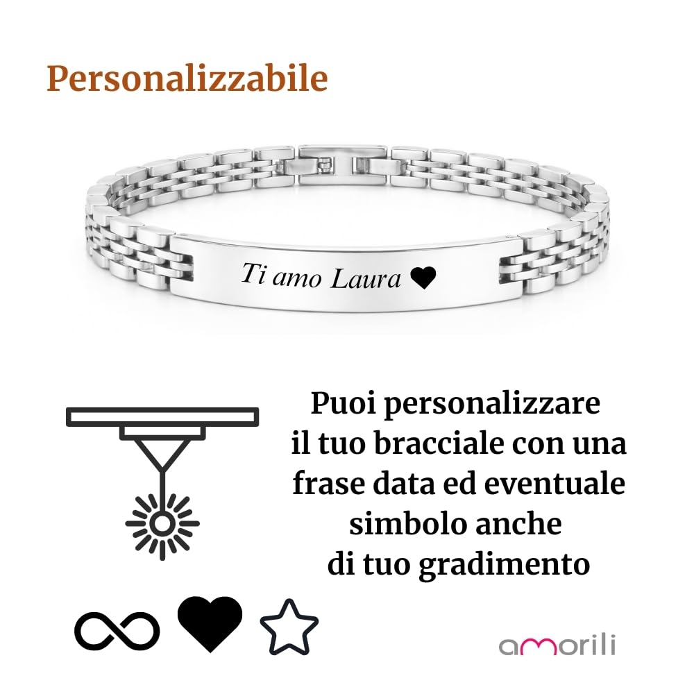 Bracciale Uomo Personalizzabile con Incisione in Acciaio Inox Maglia Jubilee – Gioiello Maschile Personalizzato con Frasi e Date – Idea Regalo Uomo