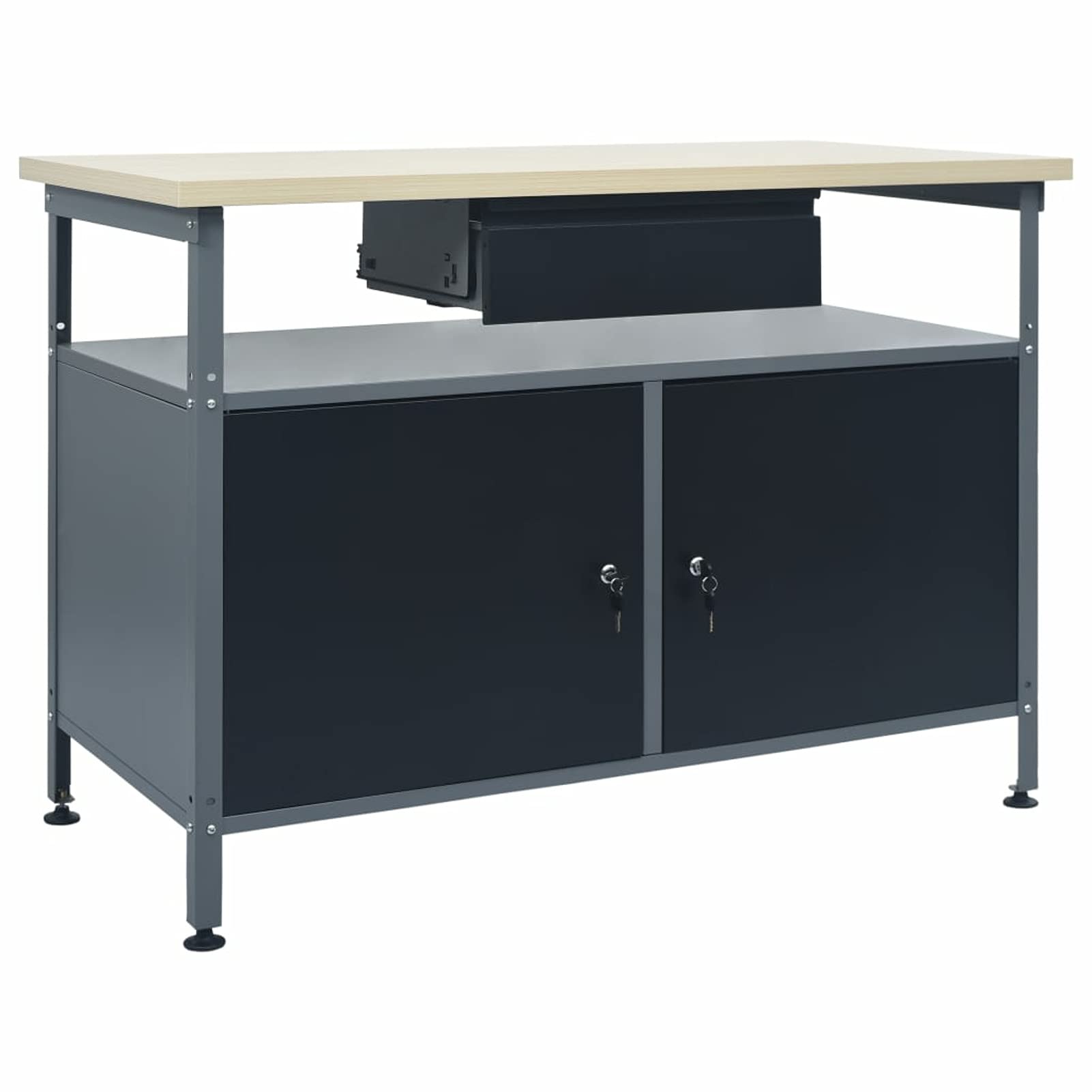 Banco de Trabajo con Cajones y Armario con Llave, Mesa de Trabajo, Banco de Trabajo Taller, Mesa de Soldadura, Banco de Carpintero, Banco Herramientas 120 x 60 x 74 cm
