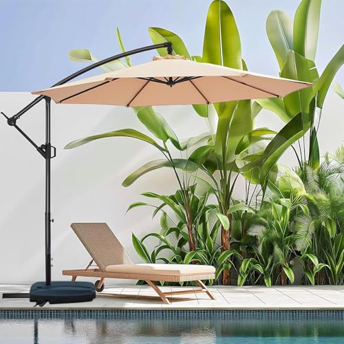 Image of THESHELTERS 10ft Side Pole Round Outdoor Garden Umbrella with Movable 60Kg Heavy Water Base Stand for Patio, Terrace, Cafe and Poolside | Waterproof Big Size Outdoor Umbrella