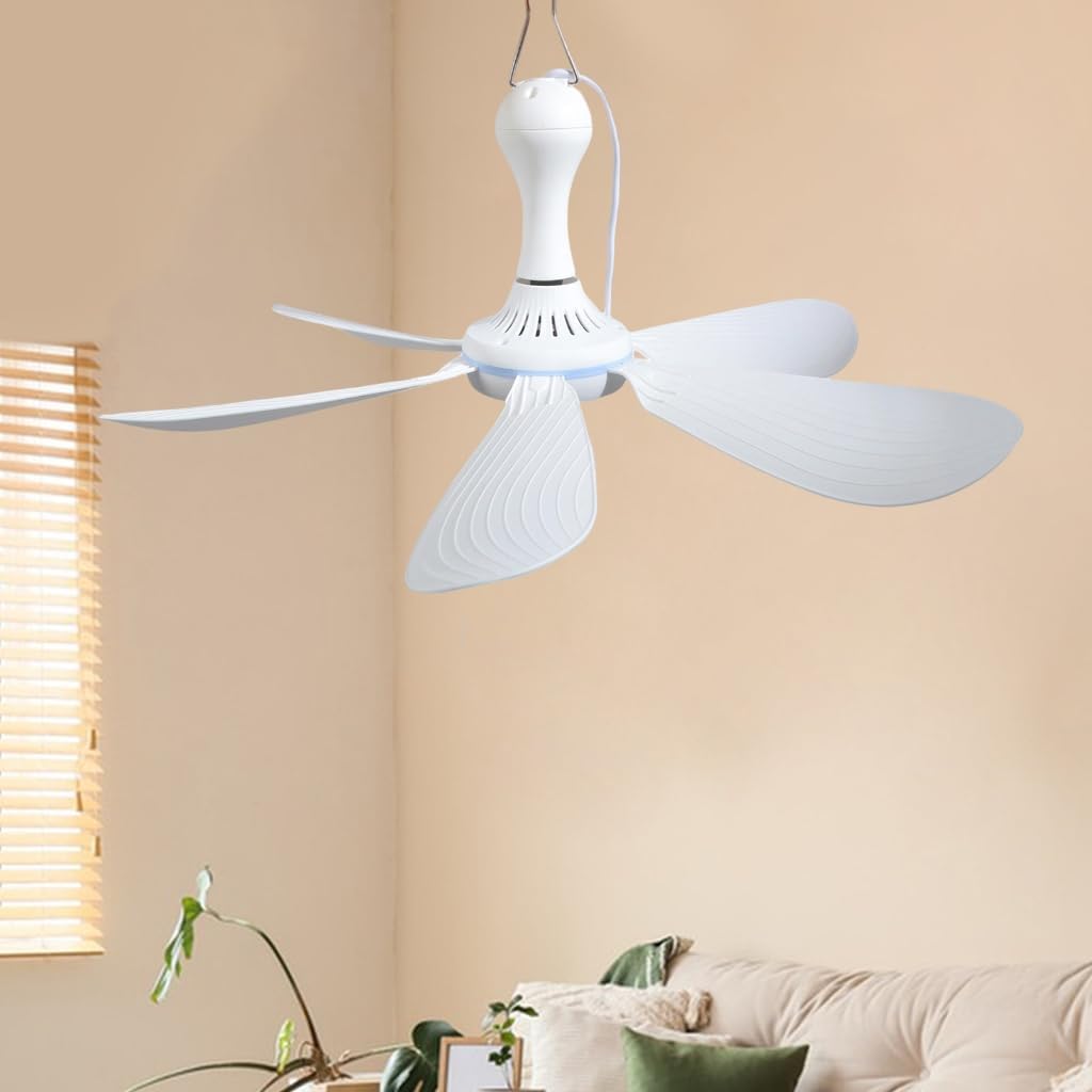 Portable Outdoor Hanging Fan 5V USB Power 16.5" Size 10.7 feet Extended Cord Energy Efficient Camping Accessory