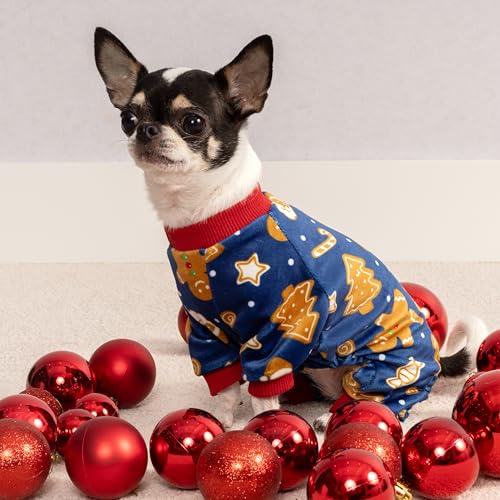 Image of Fitwarm Gingerbread Man Dog Pajamas, Christmas Clothes for Small Dogs Boy Girl, Funny Holiday Pet Outfit, Red, Blue, Brown, Small