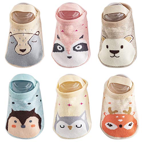 Baby Non Skid Anti Slip Socks Grip for Toddler Girls Boys Slipper 0-36 Months 6 Pairs (0-12month, Little Bear)