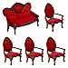 5 Pcs 1:12 Miniature Dollhouse Furniture, Include Vintage Red Wooden Carved Sofa Couch 4 Pcs Wooden Carved Single Sofa Chairs Retro Red Armchairs for Living Room Bedroom Kitchen Birthday Decoration