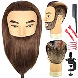 Male Mannequin Head with Beard 100% Real Human Hair Haircut Training Head for Cosmetology Straight Thick Hair Manikin Head Doll Head with Stand Practice Cutting Styling,Barber Shop,Cosmetology School