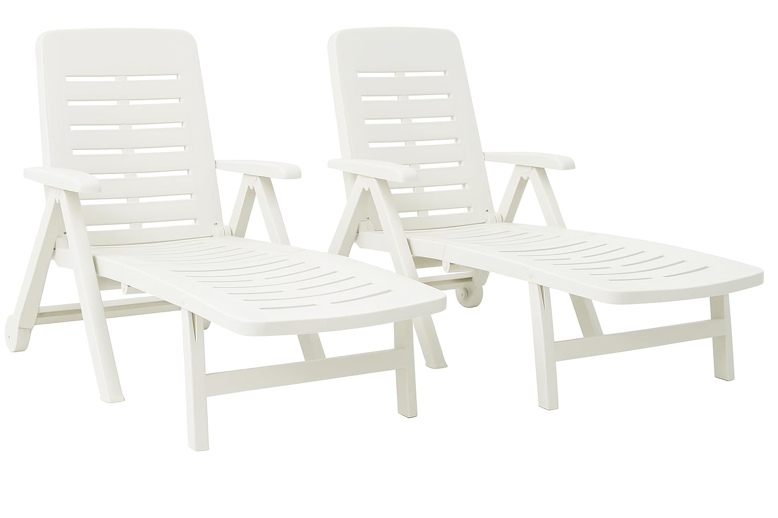 KURIL Pack 2 Tumbonas Plegables con Ruedas Smeraldo – 72x189x96 cm – Polipropileno – Respaldo Multiposición – Color Blanco – Exterior Jardín y Piscina