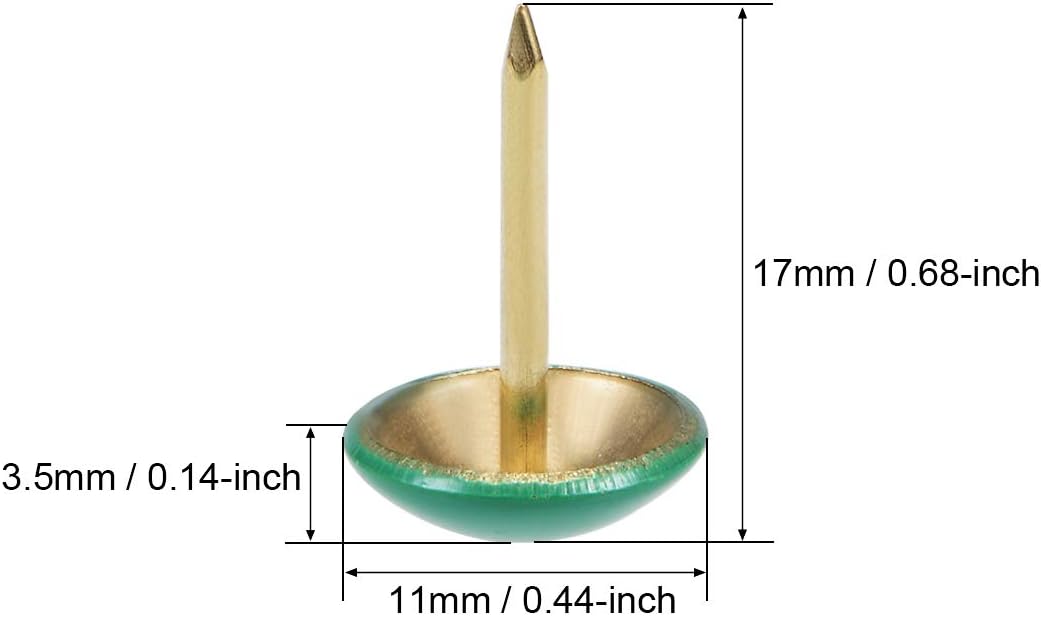 sourcing map Upholstery Nails Tacks 11mm Green Round Head 17mm Length Thumb Push Pins for Furniture Sofa Headboards 25 Pcs - Image 4