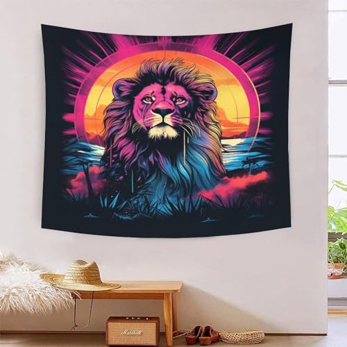 Tapisserie murale lion 3D grand tissu déco chambre et salon 180x230