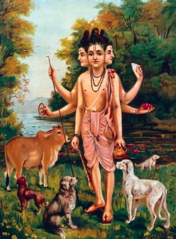 Tallenge - Dattatraya - Raja Ravi Varma - Chromolithograph?- Large Canvas - Unframed (22 x 30 inches)