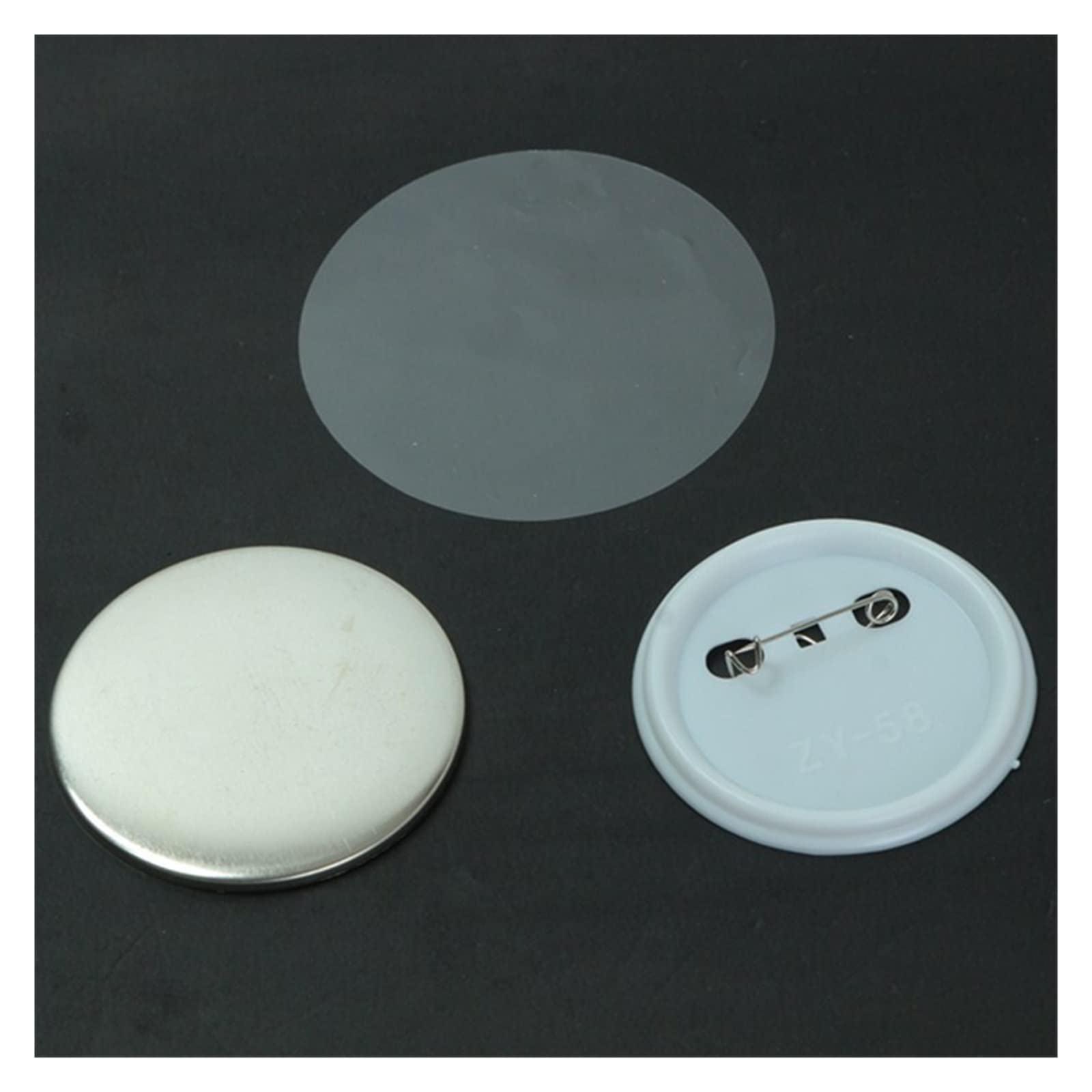 100 sztuk/zestaw plastikowa pusta odznaka Pin przycisk części materiały na ubrania przypinka przycisk DIY materiały rzemieślnicze(58MM)