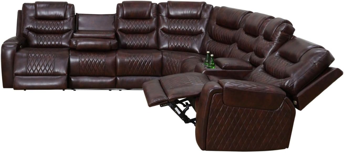 Power Recliner Sectional Sofa Set, Breathing Leather Furniture Set,L Shaped Recliner Couch with LED Light/Storage/Cup Holders/USB Charging for Living Room Office Home Bedroom(Dark Red)