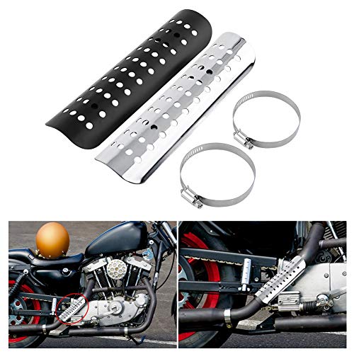 Image of Motorcycle Heat Shield, Metal Exhaust Heat for Universal, Exhaust Pipe Heat Shield Baffle Cover with 2 Stainless Steel Clamps (Black)