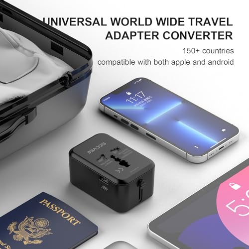 Sccvee Universal Travel Adapter With Usb C, International Power Plug Adapter All In One Worldwide Travel Adapter Power Converters Wall Charger Ac Power Plug Adapter Usb Type C Charger For Usa Eu Uk Aus thumb #6