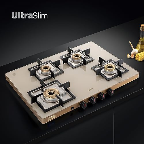 Glen 4 Burner Ultra Slim Glass Gas Stove 1 High flame Forged Brass Burner | Revolving Inlet Nozzle | 2-Year Warranty On Product (Apricot-Auto... - Image 6