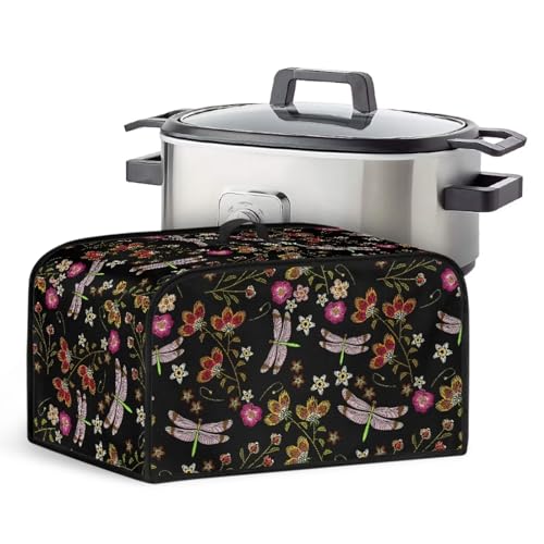 LJMKZJN Novelty Slow Cooker Travel Storage Bag Slow Cooker Dust Cover with Mesh Pocket and Wipe Clean Liner Air Fryer Cover for Home Kitchen Dining Room Decorations, Floral Dragonfly