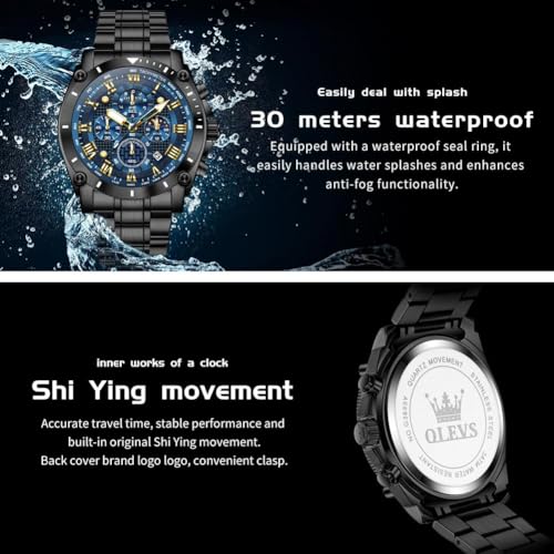Image of OLEVS Men's Watch Luxury Stainless Steel Waterproof Luminous Wrist Watch | Big Face Chronograph Watch For Men Dress Gift Stainless Steel Multifunction