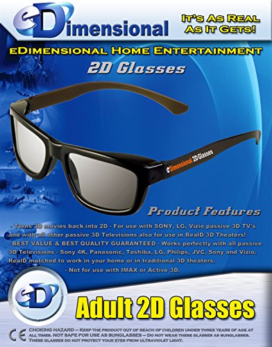 2D Glasses 4 Pack - Turns 3D Movies Back Into 2D - Edimensional 4 Pairs For Passive 3D Televisions And For Use In Reald 3D Theaters #TOP6