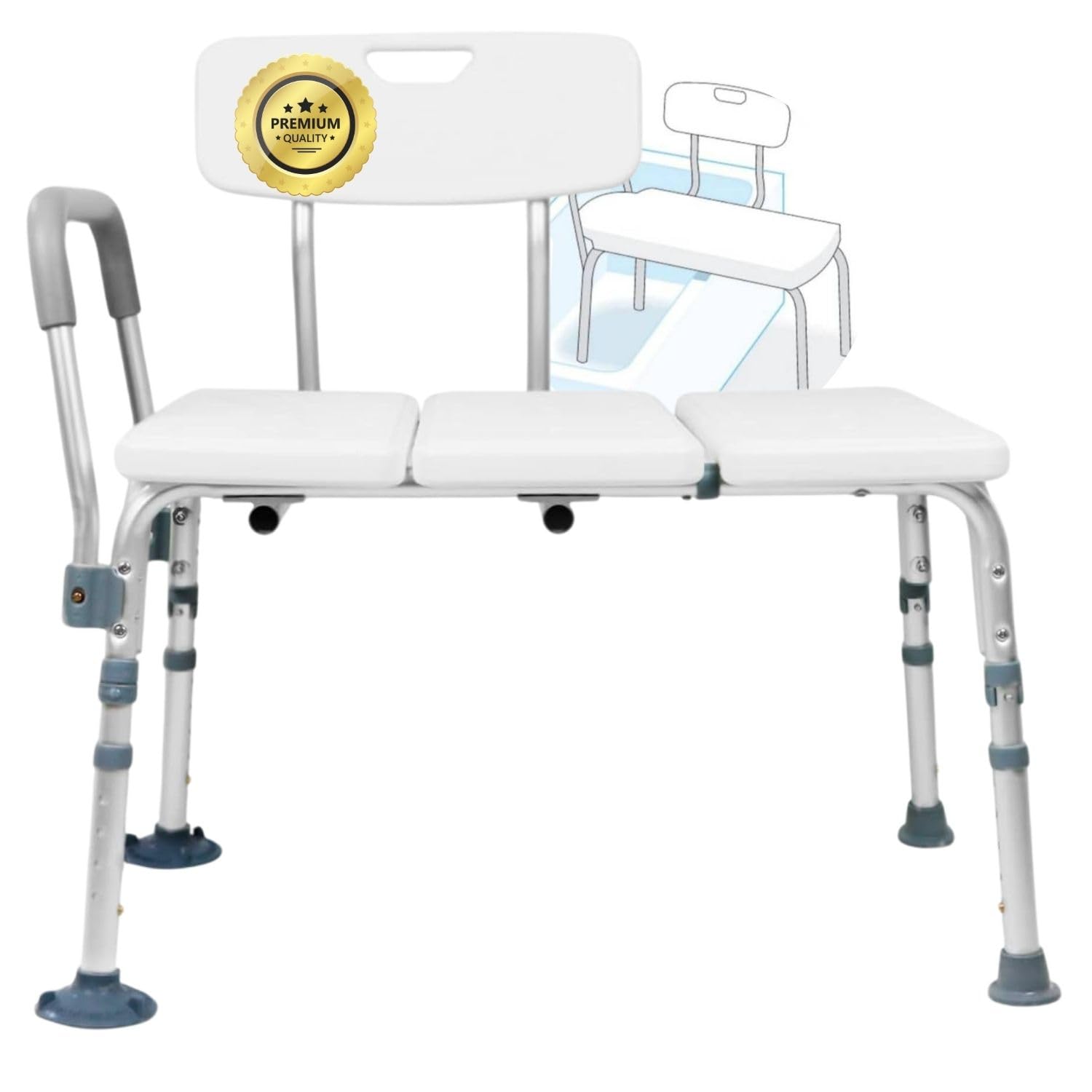 OrtoPrime Siedzisko Wanna Dorosły Bezpieczny transfer - Taboret Łazienka Ławki prysznicowe - Krzesła prysznicowe Wygodne, Biały, 50_x_75_cm, OP181