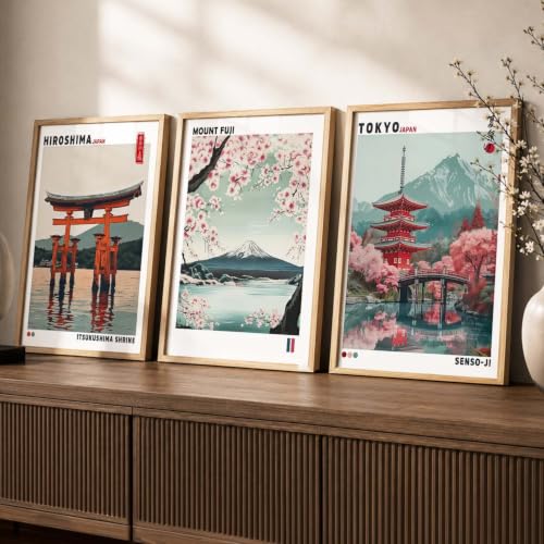 Image of kotart Japan City View Wall Framed Posters | Japanese City View Aesthetic Framed Poster for Living Room Bedroom Gaming Room Studio Wall Decor Set Of 3 (14x20 Inch)