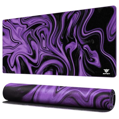 NPET N110 Extended Big Mouse Pad Large, XXL Gaming Mouse Pad Desk Pad, 35x17 inch Long Computer Keyboard Mouse Mat Mousepad with 3mm Non-Slip Base and Stitched Edge for Home Office Work, Dark Purple
