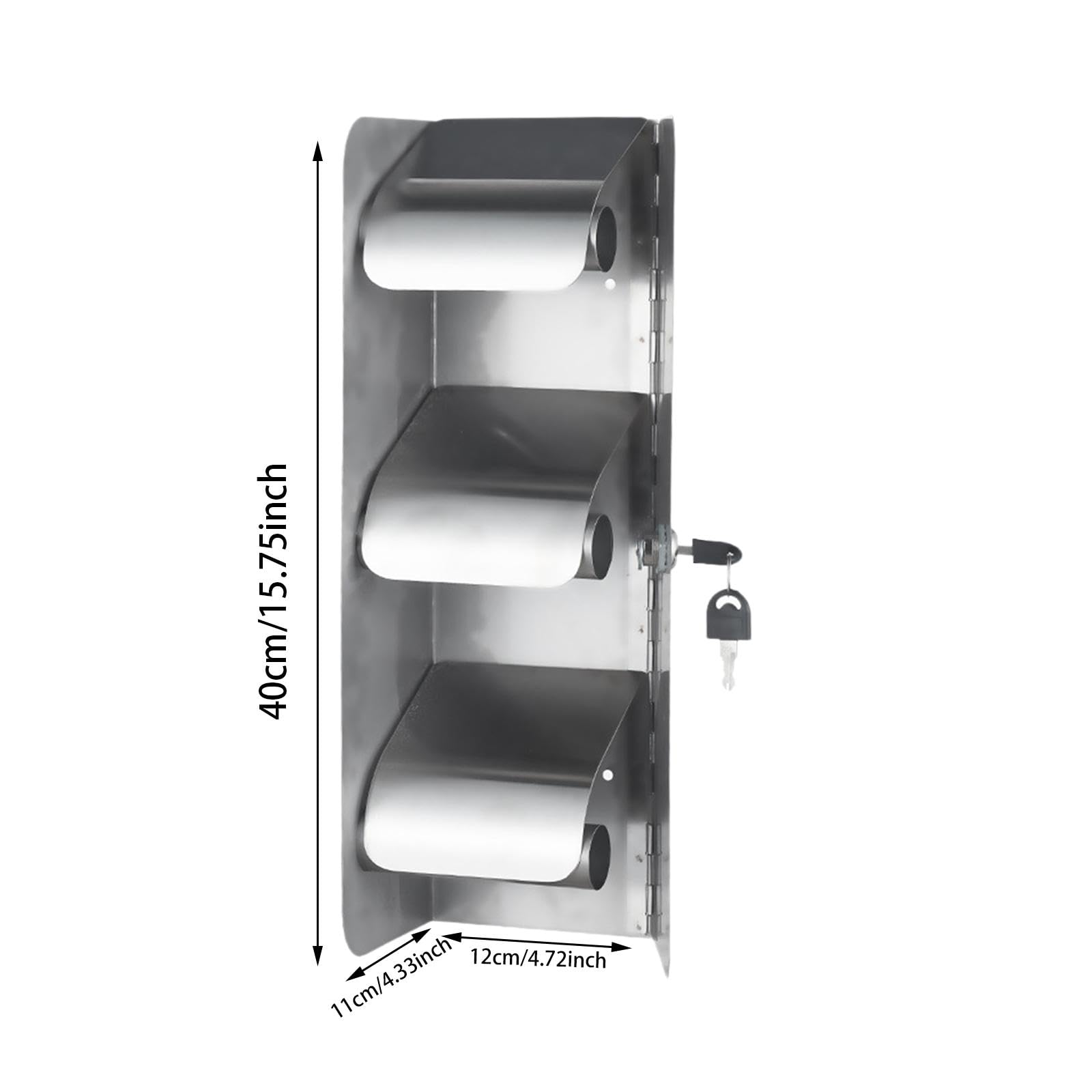 Porta Carta igienica Distributore di Carta igienica in Acciaio Inox Decor Organizer Bloccabile Contiene 3 Rotoli di Carta igienica, Argent