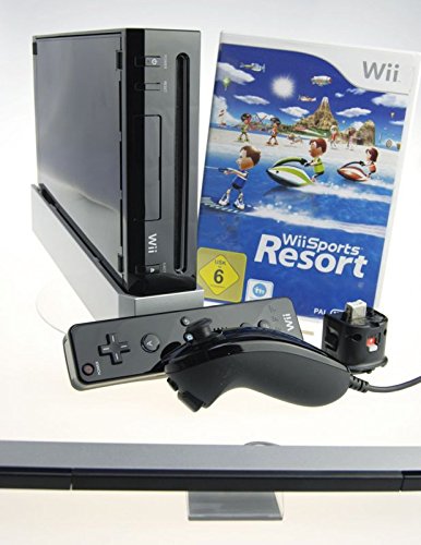Nintendo Wii Konsole in schwarz mit Wii Sports Resort und Motion Plus Adapter
