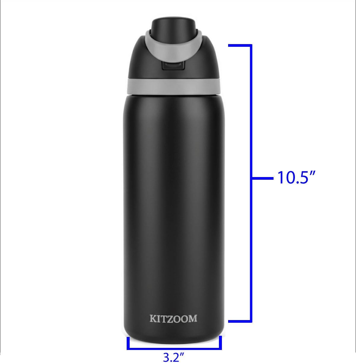 Stainless Steel Water Bottle with lid straw 32 oz Insulated BPA-Free, keep Hot 12H & Cold 24H, great for Office, School, Gym, Sports, Travel (Black) - Image 2