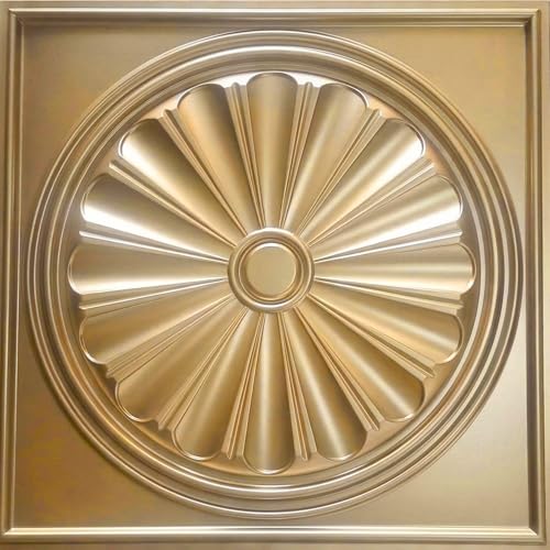 Image of Kayra Decor PVC Ceiling Panel 60x60 cm|Sunburst Panel| Champagne Gold|12 Tiles Cover 48 Sq Ft| Modern False Ceiling|Royal & Elegant Finish
