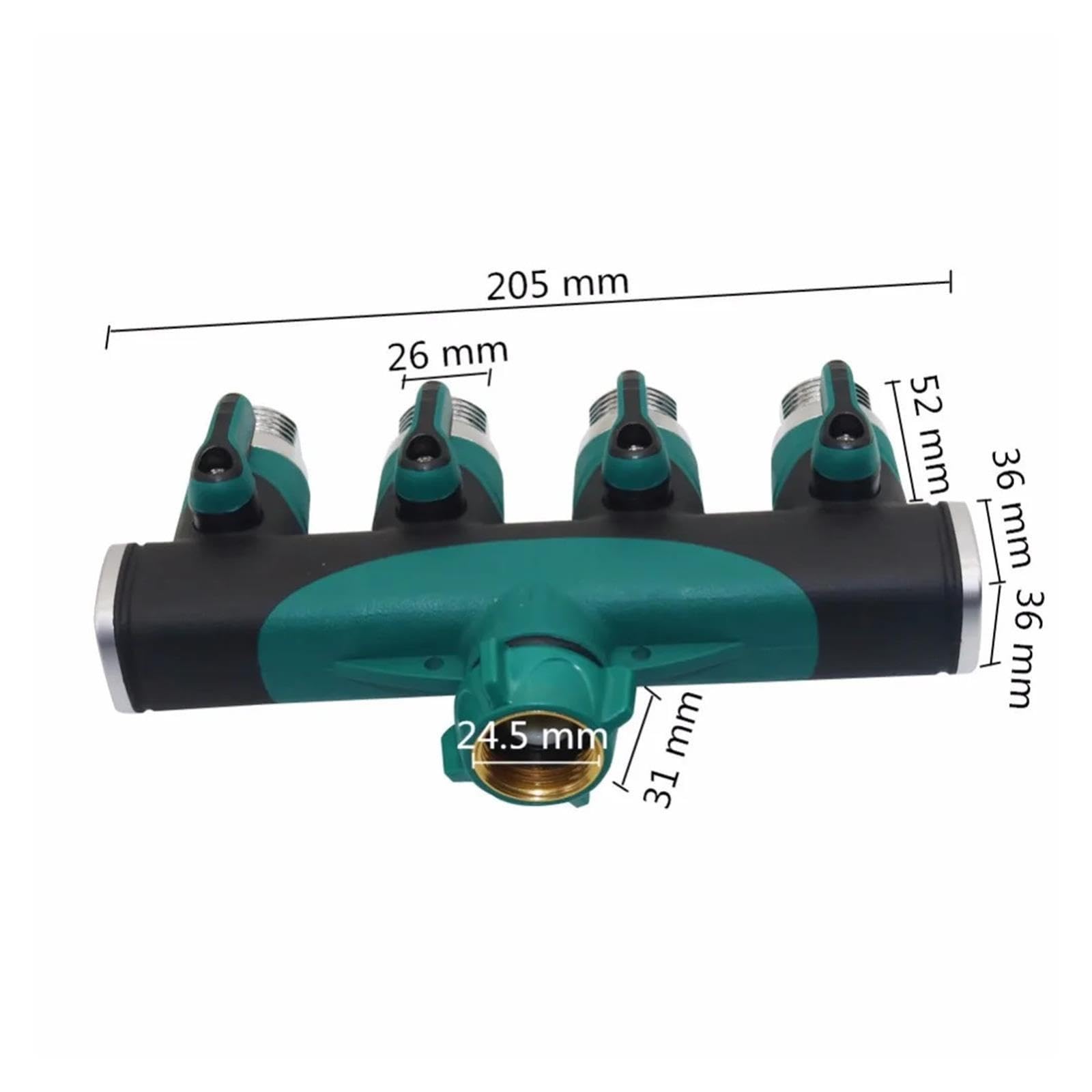Conector de manguera de jardín de 4 vías, adaptador divisor de aleación de Zinc compatible con grifo exterior, sistema de riego por goteo, 3/4 Inc, 1 Uds.