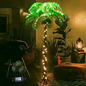 5FT 148 LEDs Lighted Palm Trees, Artificial Palm Tree with Coconuts, Light Up Tropical Palm Trees for St. Patrick’s Day…