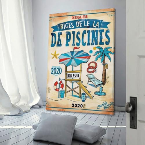 Poster rétro Pool Rules Piscine 03 encadré toile 60x90 cm - 3