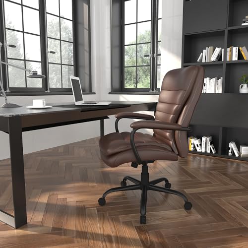 Boss Office Products Heavy Duty Double Plush LeatherPlus Chair with 350lbs Weight Capacity in Bomber Brown