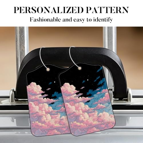 Image of Pink Cloud Luggage Tags 2 Pack, PU Leather Privacy Flap