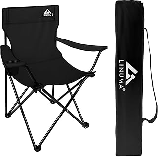 Chaise de Camping Noir – Pliante avec Porte-gobelet – idéale pour Festivals, pêche & Camping