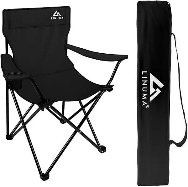 Black Camping Chair Pliable avec Porte-gobelet