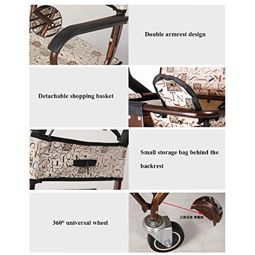 Einkaufstrolley Klappbar Alter Mann Einkaufswagen, Leicht Faltbar, Wagen Mit Bremsen, Reiseassistenten, Sitz Und Pedal – Bild 8