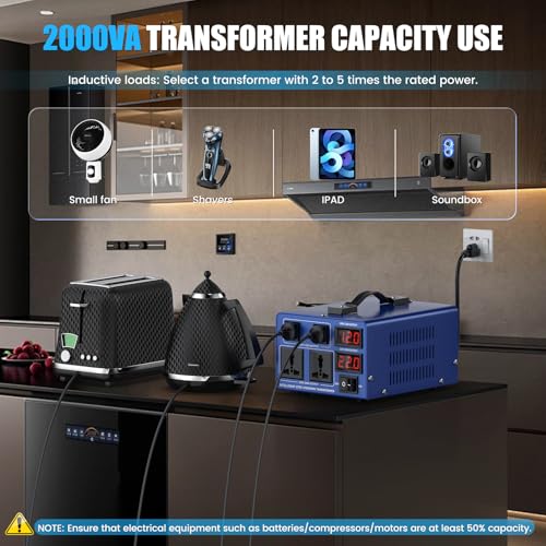 Image of 2000 watt Voltage Conversion Transformer Heavy-Duty Step-up /Step-Down AC 110V /120V /220V /240V Power Conversion, with resettable Circuit Breaker Protection, with US Power Cord, LCD Display