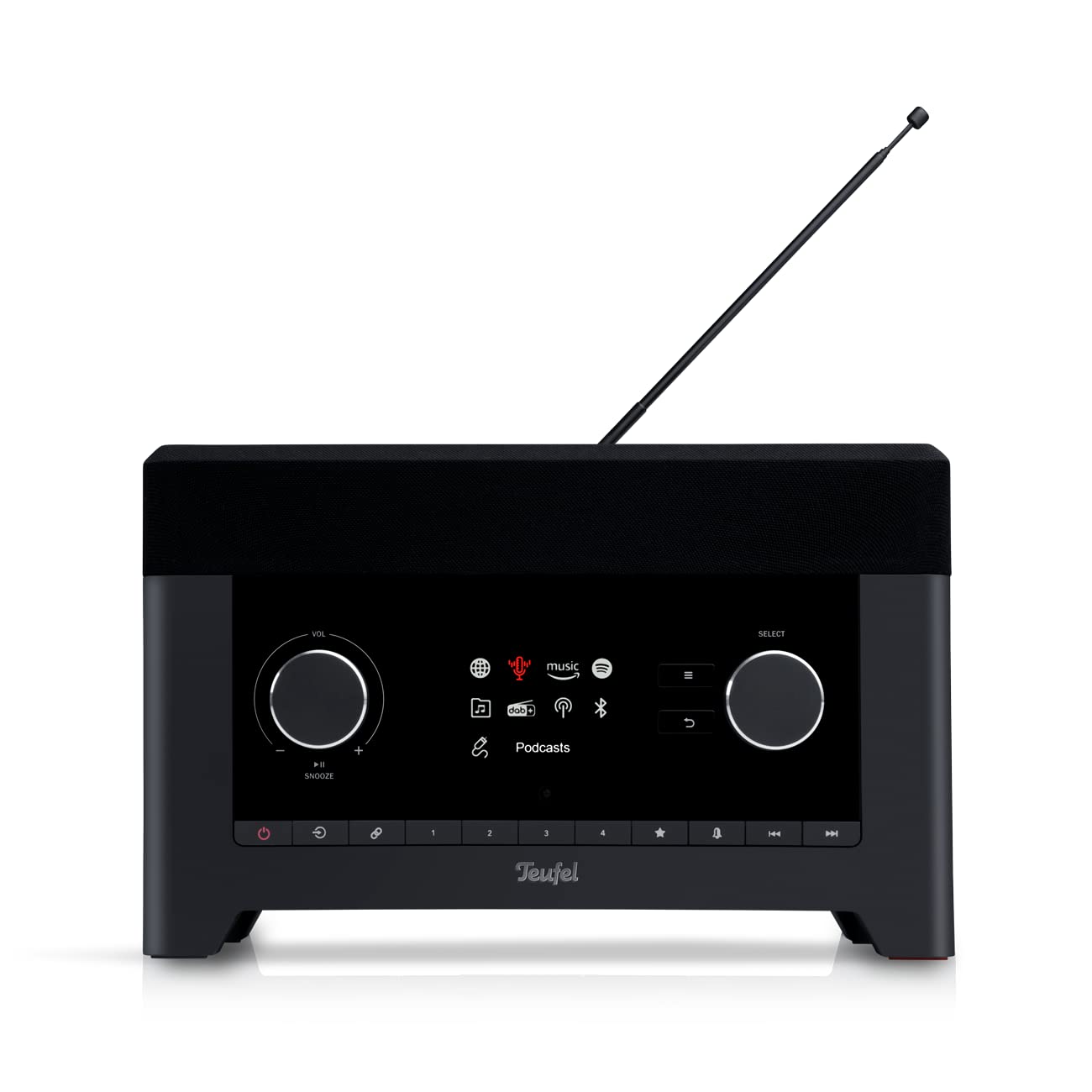 Teufel Radio 3SIXTY - Altavoz Bluetooth con Radio Digital Premium Internet Dab+, Sonido de 360 Grados, función de Banco de energía, subwoofer, función de Despertador - Negro