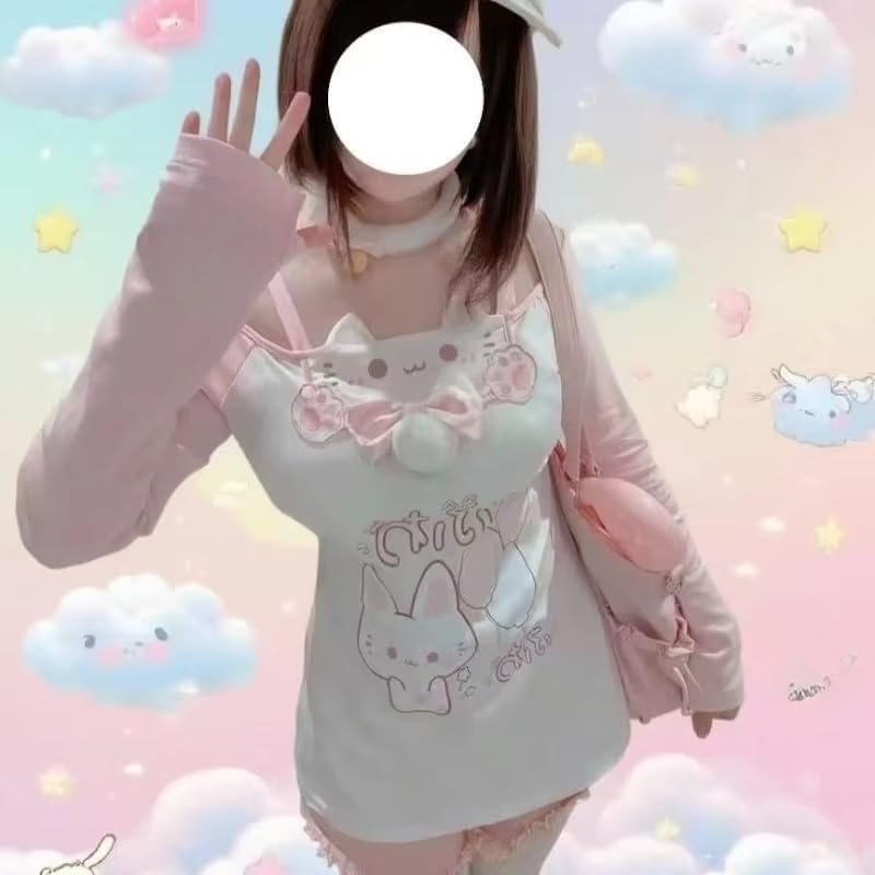 Y2K Cutecore Kawaii Teen Shirt Women Off Shoulder Sweet Oversize Japan Cartoon Print Cute Tshirt Top Clothes - Image 7