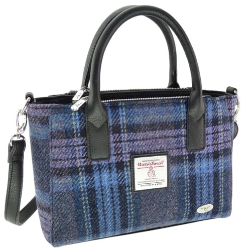 Glen Appin Women's Harris Tweed Small Tote Bag Brora (Blue & Purple Stewart Tartan)